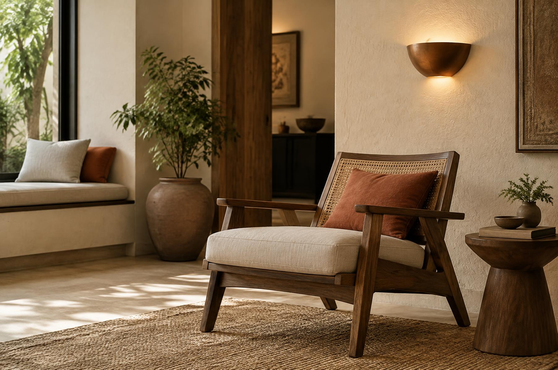 Walnut furniture and ambient lighting detail